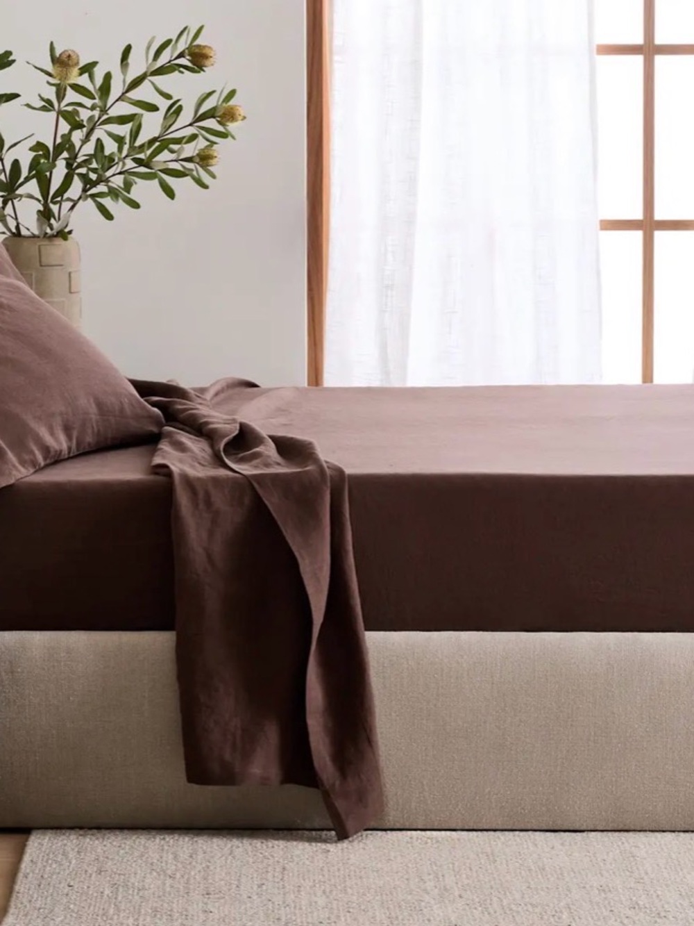 Quince European Linen Twin Size Sheet Set in Espresso